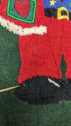 Vintage Santa Clause Christmas Knit Crewneck Sweater Size 1X Embroidered