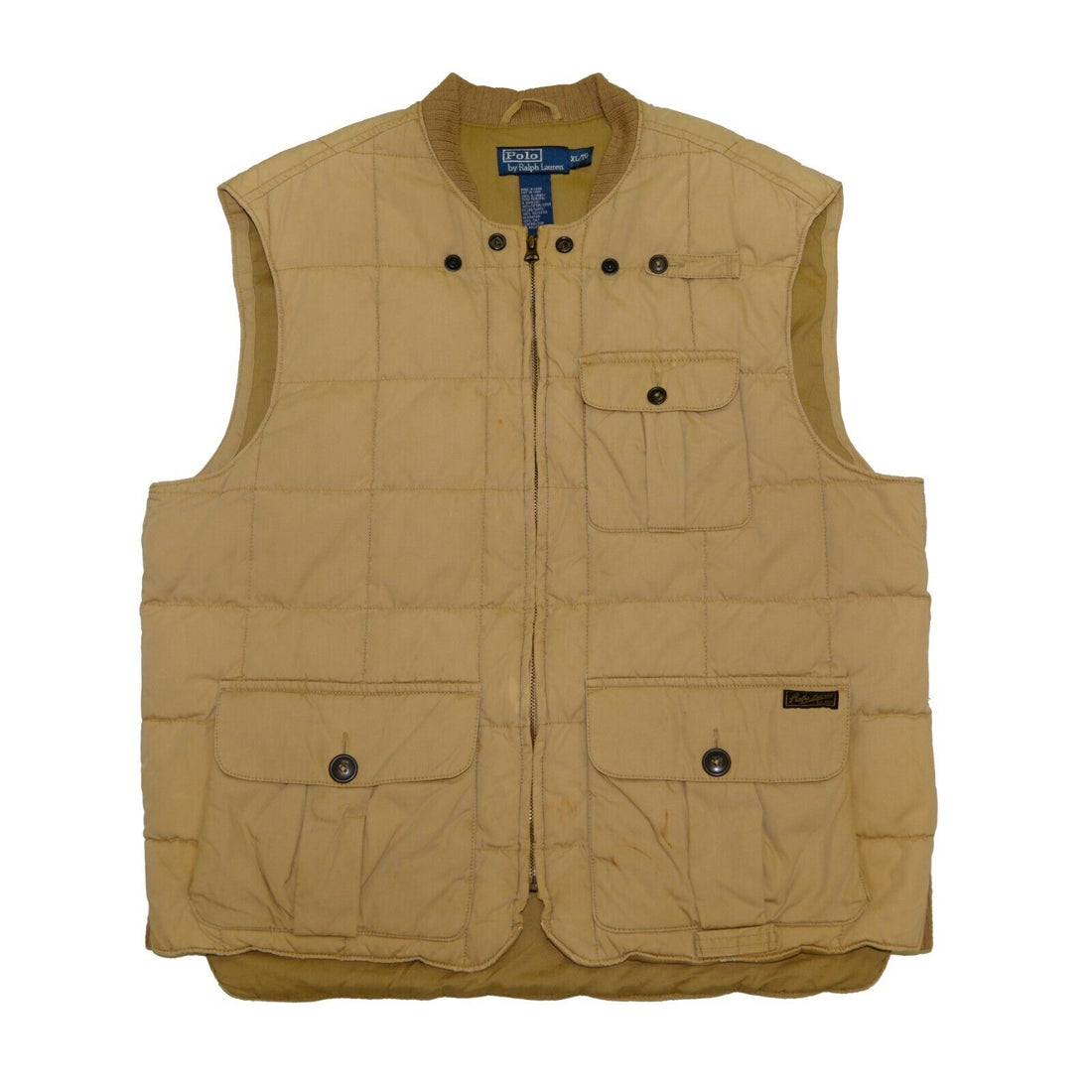 Vintage Polo Ralph Lauren Quilted Hunting Puffer Vest Jacket Size XL Tan