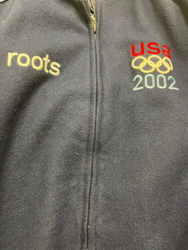 Vintage Team USA Roots Leather Wool Varsity Jacket Size 2XL Blue 2002 Olympics