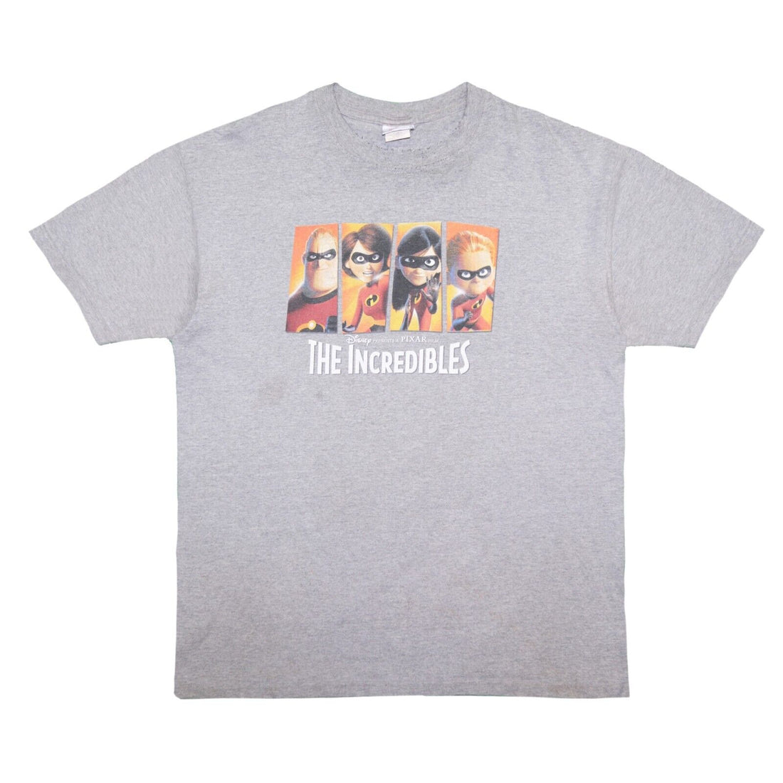Vintage The Incredibles Disney Pixar T-Shirt Size XL Gray Movie Promo