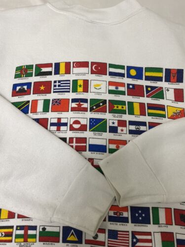Vintage Notes Of Diversity World Flag Sweatshirt Size XL Cultural Symphony 90s