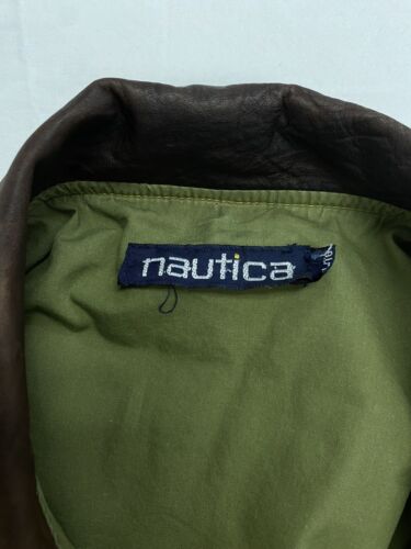 Vintage Nautica Canvas Bomber Jacket Size XL Tan Leather Collar