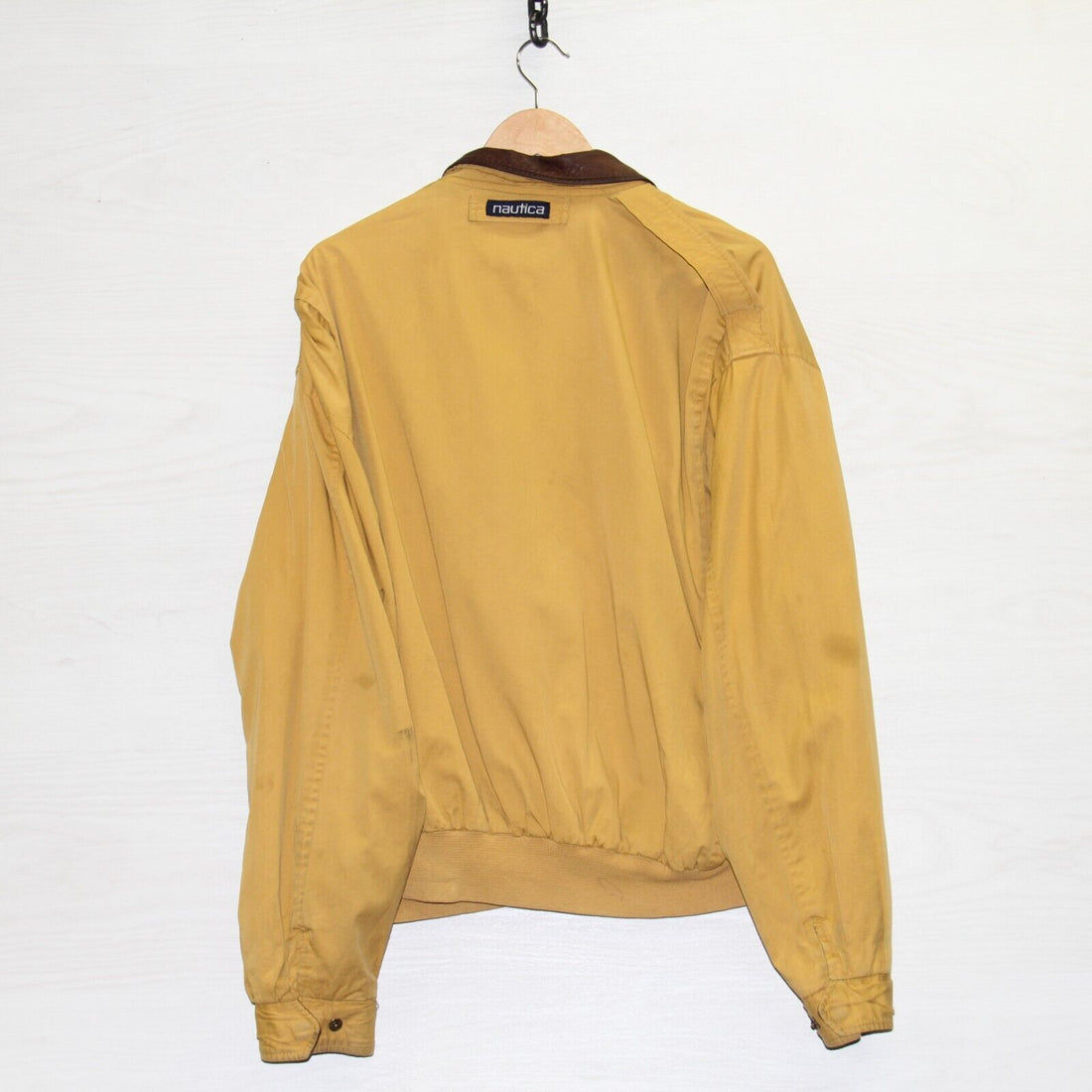 Vintage Nautica Canvas Bomber Jacket Size XL Tan Leather Collar