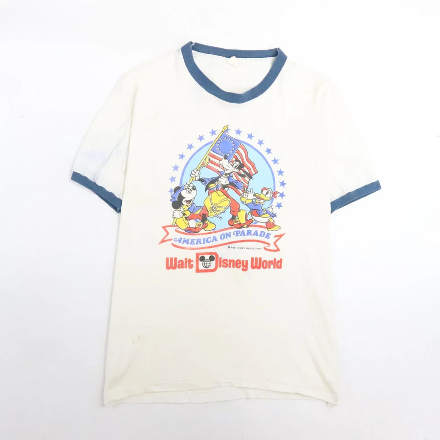 Vintage Mickey Mouse America On Parade Walt Disney World Ringer T-Shirt Large