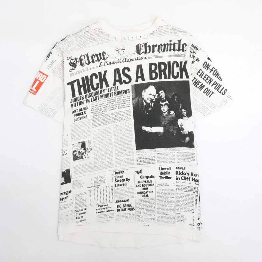 Vintage Jethro Tull Thick As A Brick Newspaper T-Shirt XL All Over Print 90s
