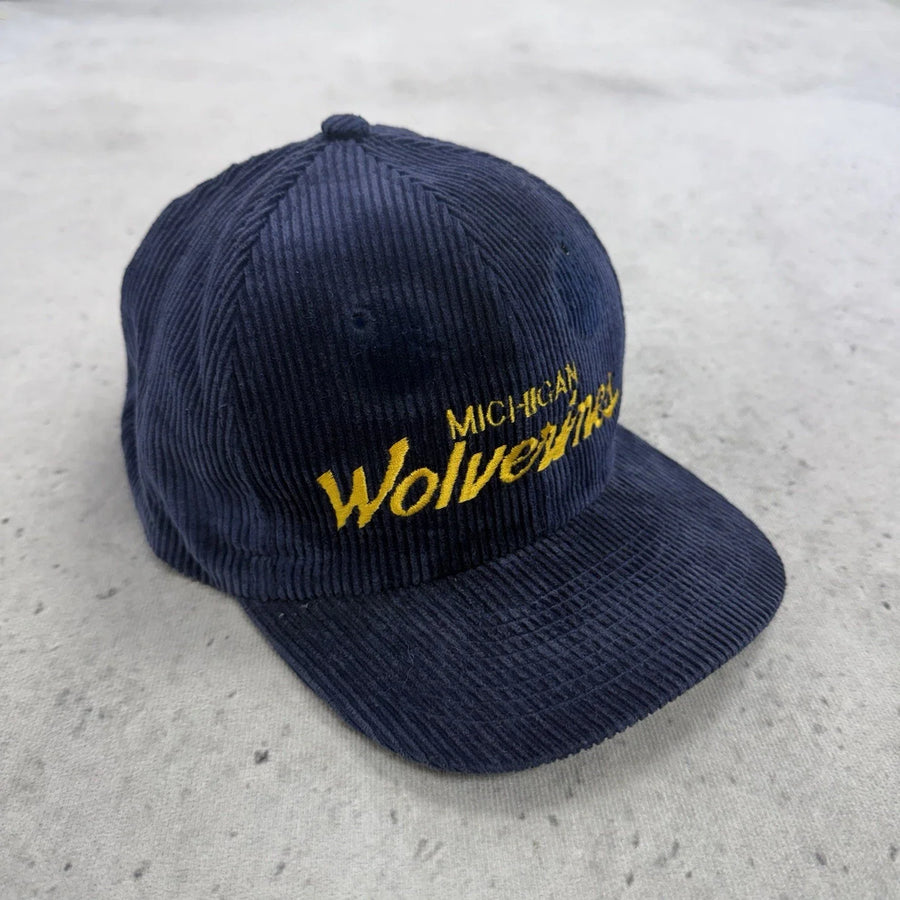 Vintage Michigan Wolverines Script Twins Corduroy Snapback Hat Cap