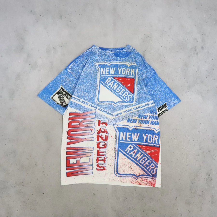 Vintage New York Rangers Magic Johnson Ts T-Shirt Medium All Over Print 90s