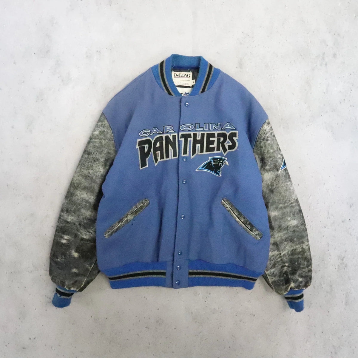 Vintage Carolina Panthers DeLong Leather Wool Varsity Jacket