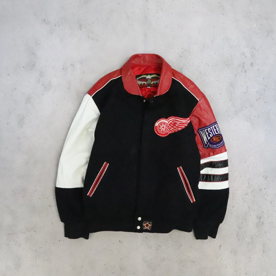 Vintage Detroit Red Wings JH Design Leather Wool Varsity Jacket Medium 90s