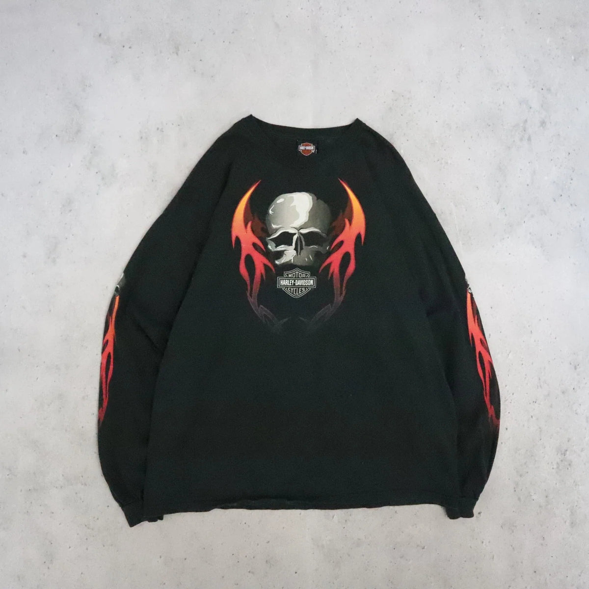 Harley Davidson Motorcycles Flame Skull Long Sleeve T-Shirt