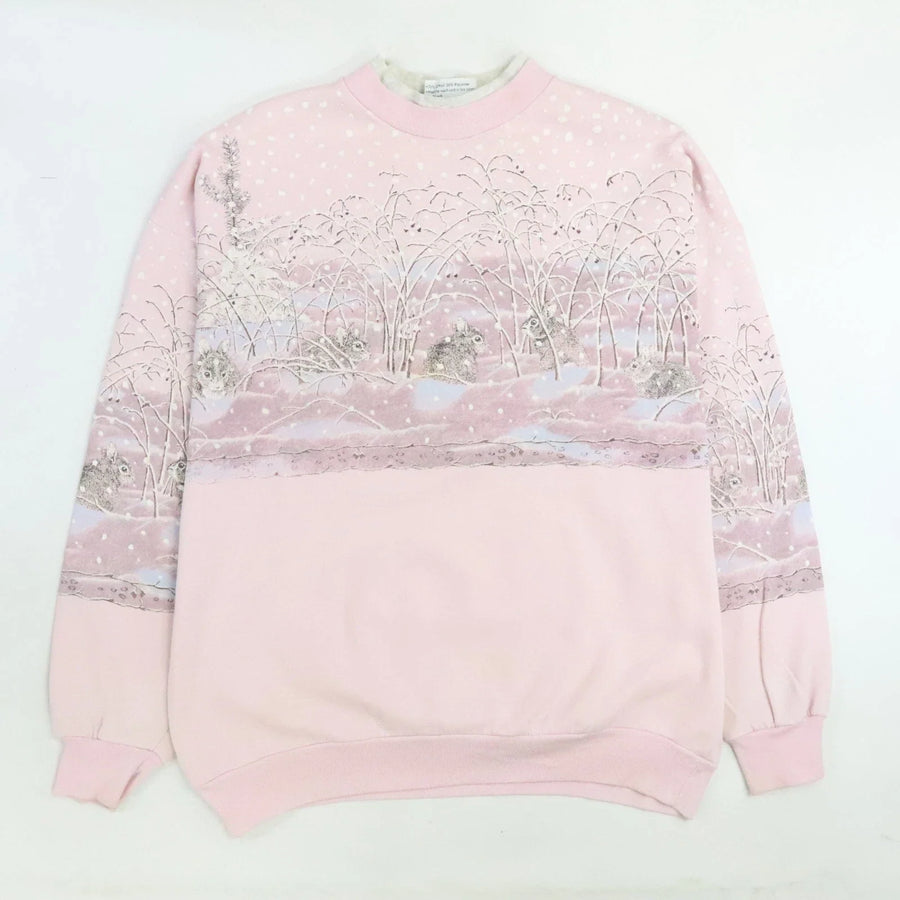 Vintage Rabbit Bunny Snow Crewneck Sweatshirt Nature Puff Print