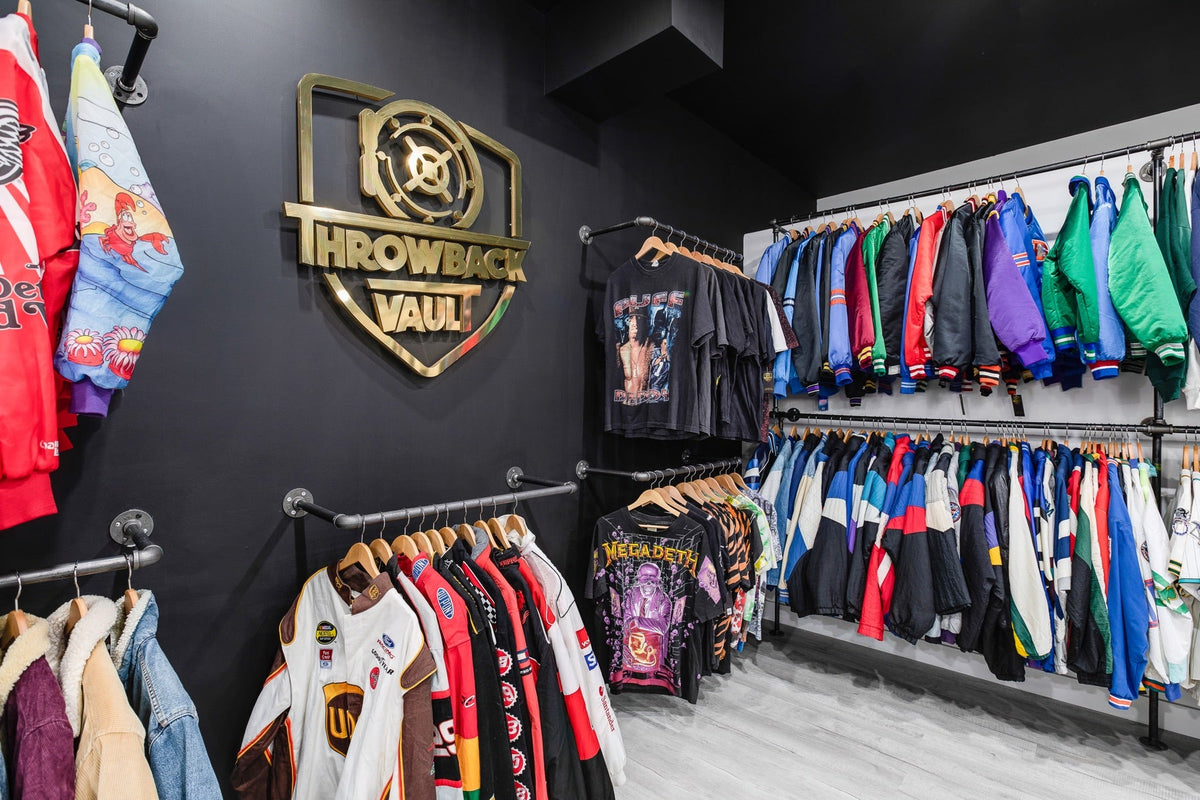 Graphic tees and colourful vintage jackets inside Throwback Vault