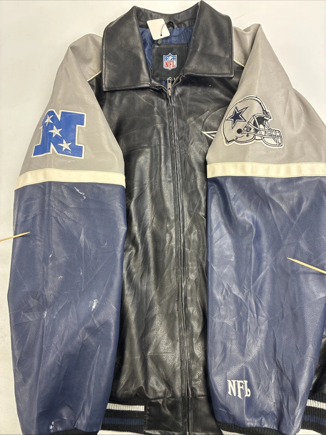 Dallas Cowboys Faux Leather Varsity Bomber Jacket Size Large NFL