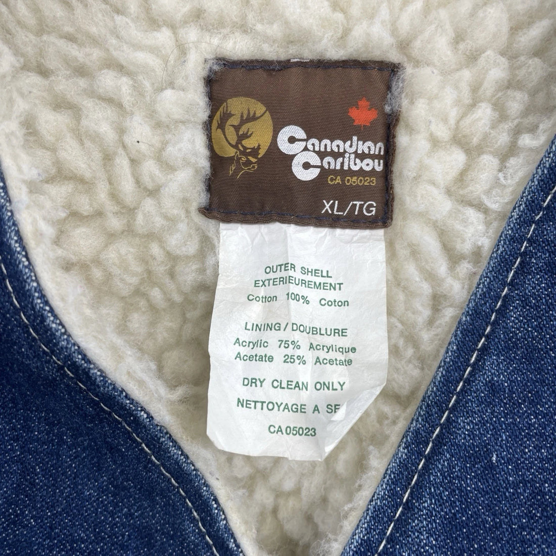 Vintage Caribou Canada Denim Vest Jacket Size XL Sherpa Lined