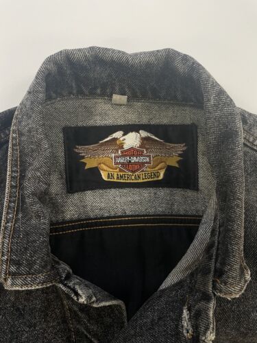 Vintage Harley Davidson Righteous Ruler Denim Jacket Medium Embossed Eagle