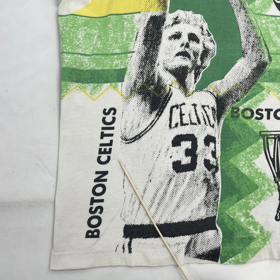 Vintage Boston Celtics Larry Bird T-Shirt Size XL All Over Print 90s NBA