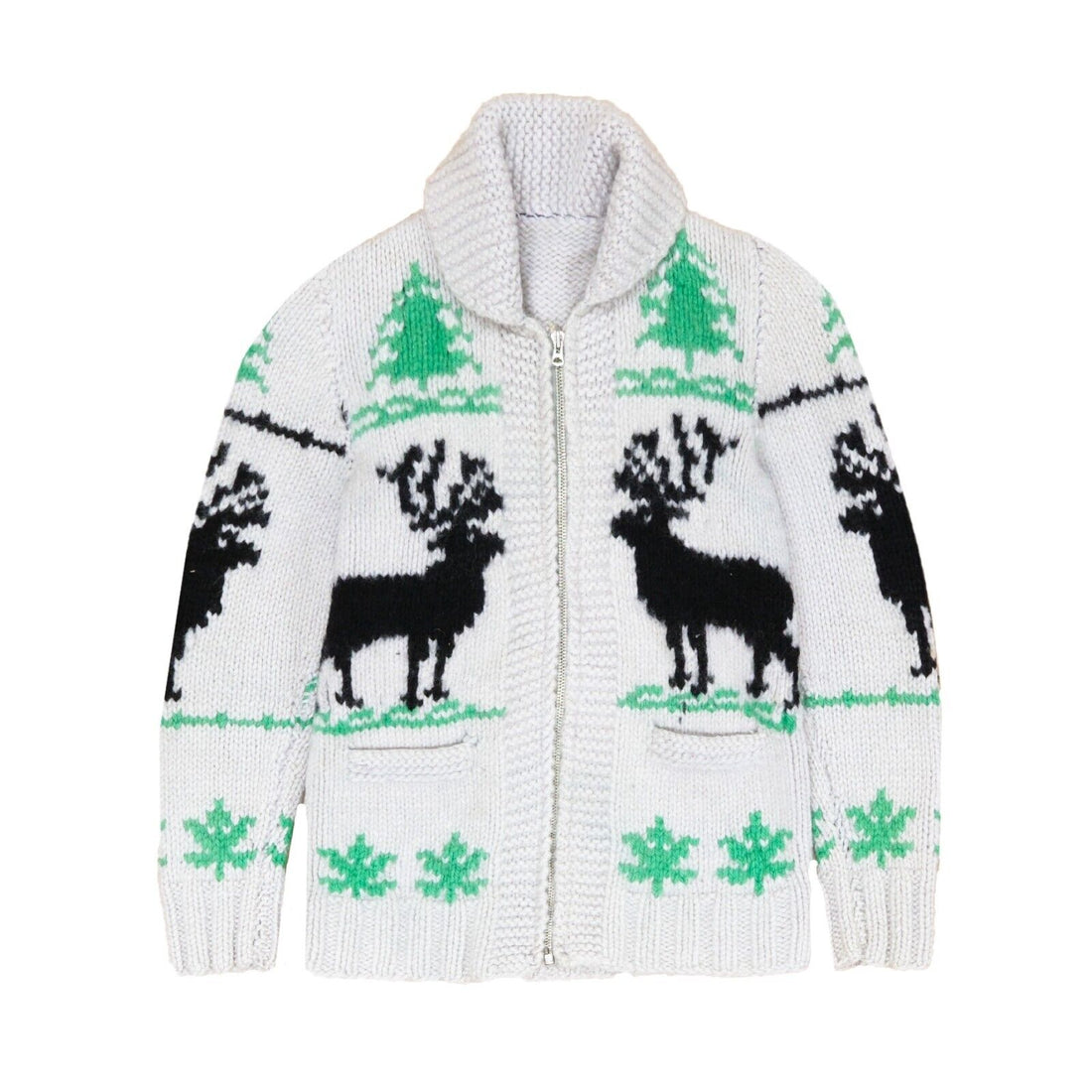 Vintage Caribou Moose Full Zip Wool Cowichan Sweater Size Small Lighting Zip 90s