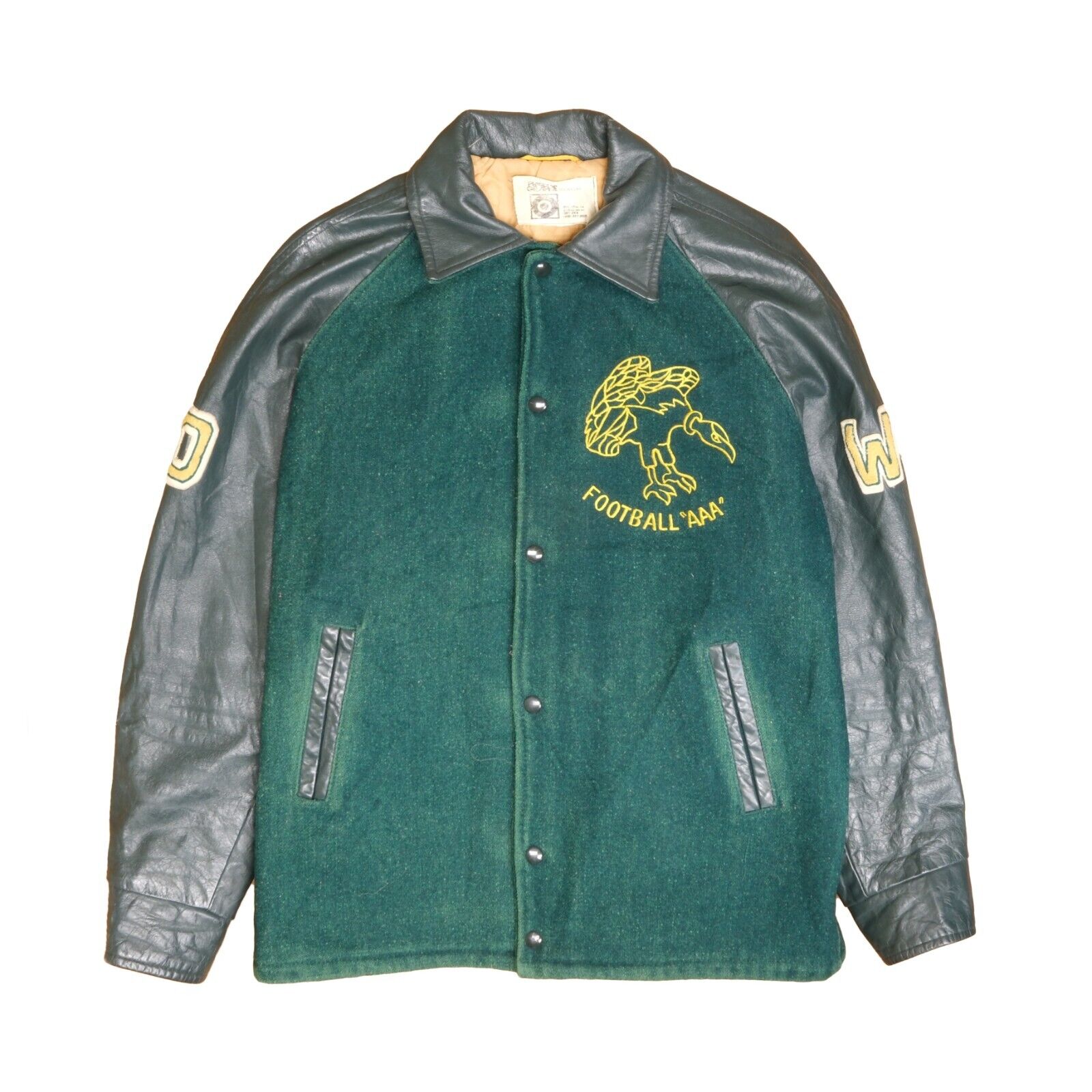 Vintage Football AAA Leather Wool Varsity Jacket Size XL Green