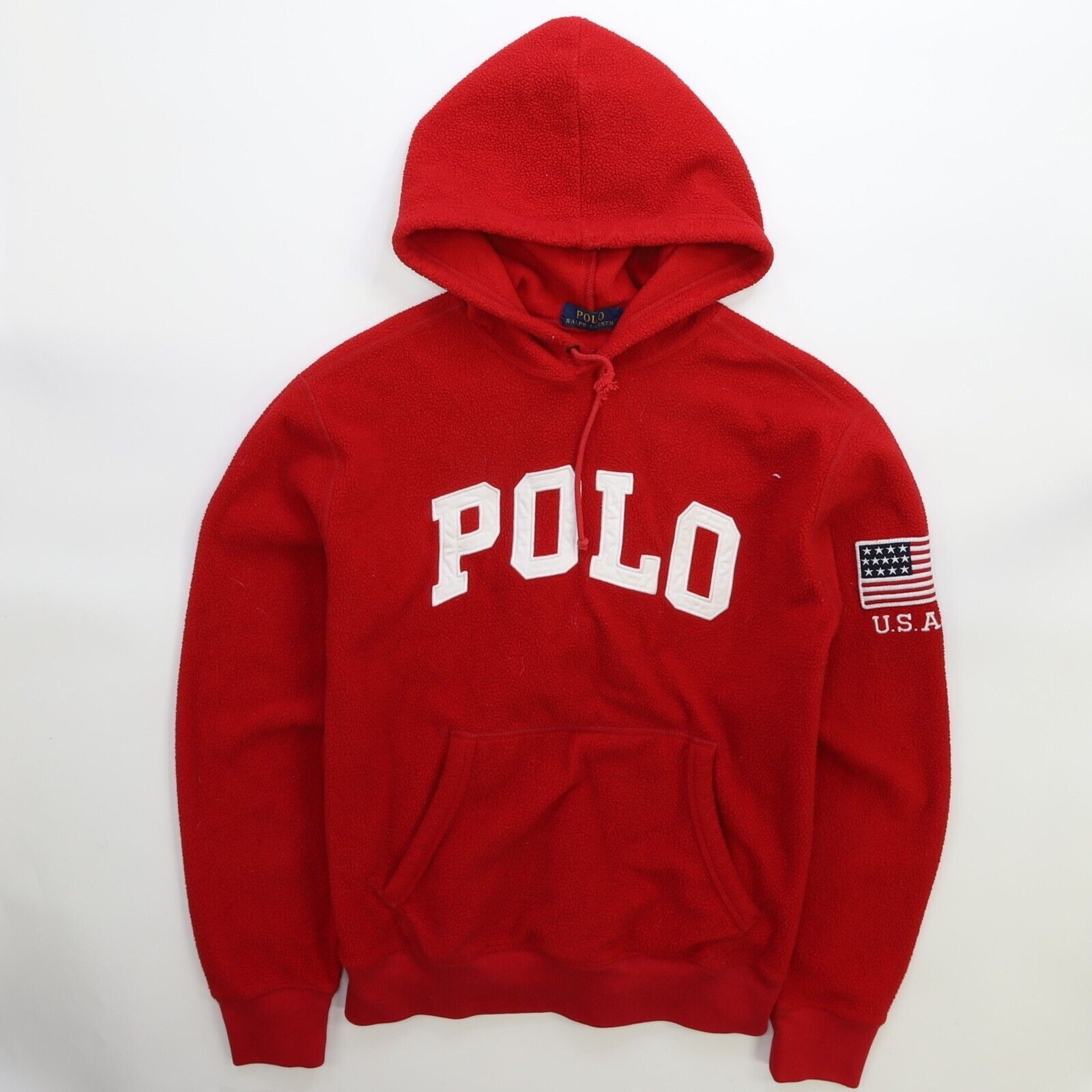 Polo Ralph Lauren USA Flag Fleece Hoodie Size Small Red Throwback Vault