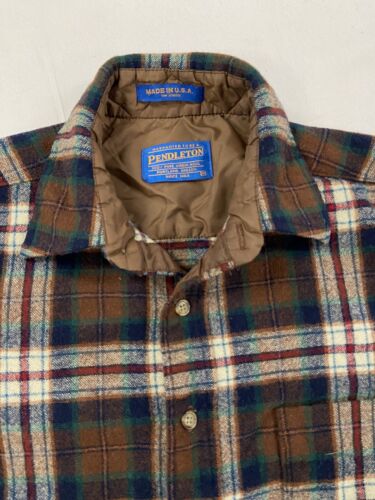 Vintage Pendleton Wool Lodge Button Up Shirt Size Medium Brown Tartan Plaid