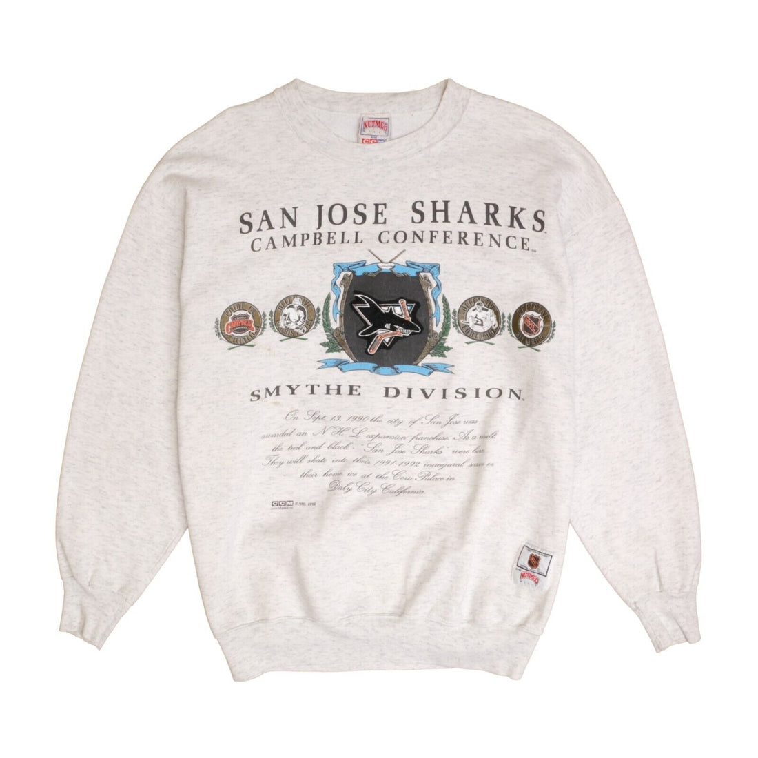 Vintage San Jose Shark CCM Nutmeg Sweatshirt Crewneck Size Medium 1992 90s NHL