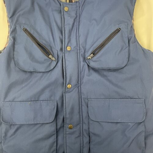 Vintage Firenze Puffer Vest Jacket Medium Plaid Blue Reversible Down Insulated