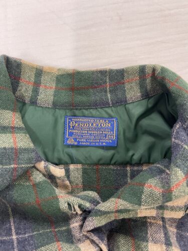 Vintage Pendleton Board Wool Button Up Shirt Size Medium Green Tartan Plaid