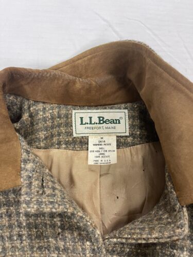 Vintage LL Bean Wool Coat Jacket Women Size Medium Leather Suede Collar