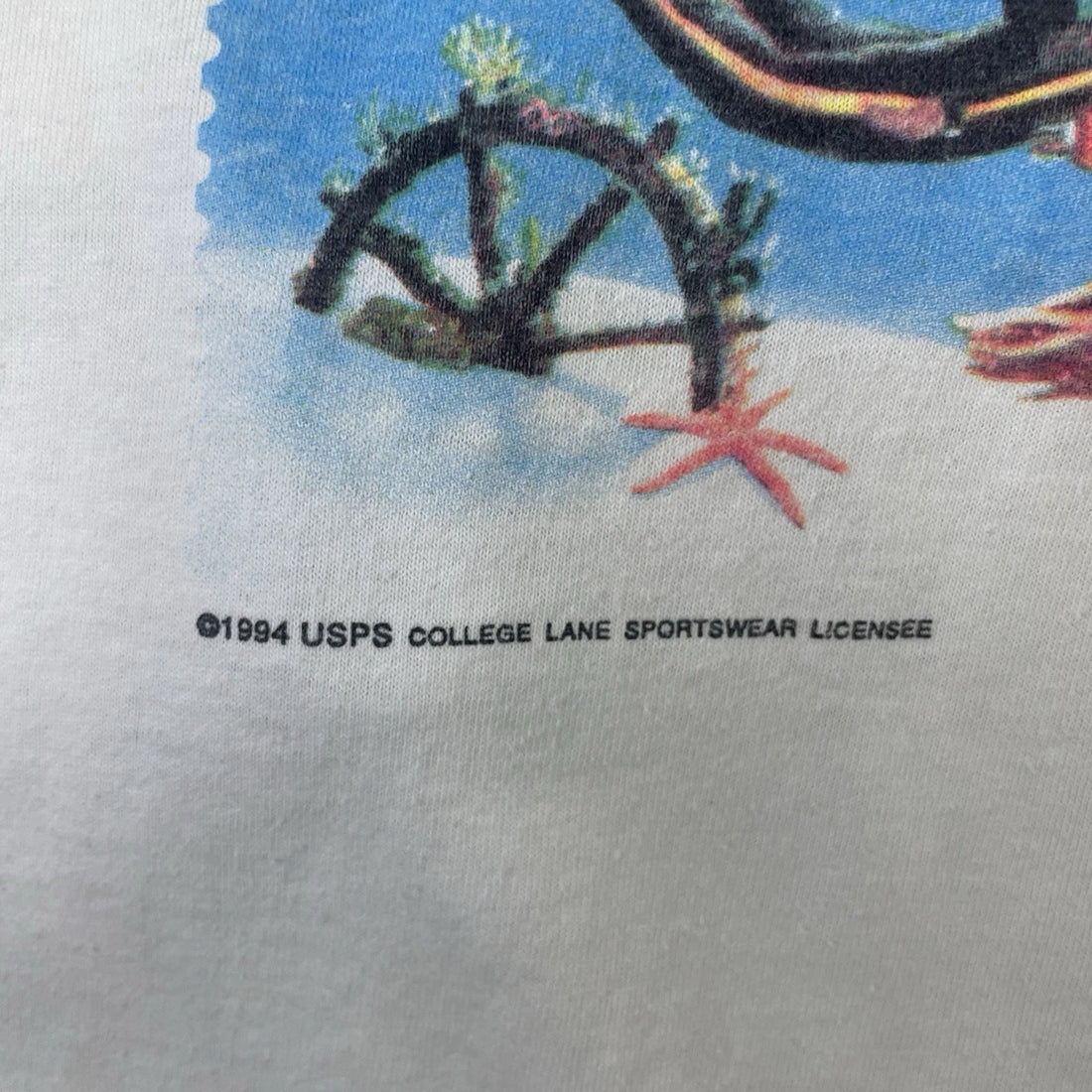 Vintage Wonders Of The Sea Stamp T-Shirt Size XL 1994 90s