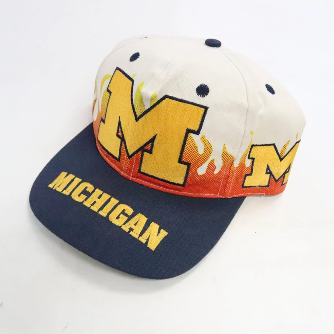 Vintage Michigan Wolverines Front Row On Fire Snapback Hat OSFA 90s NCAA