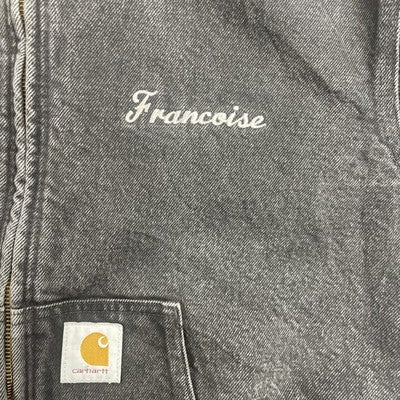 Vintage Carhartt Denim Bomber Work Jacket Large Aztec Blanket Lined JB6865