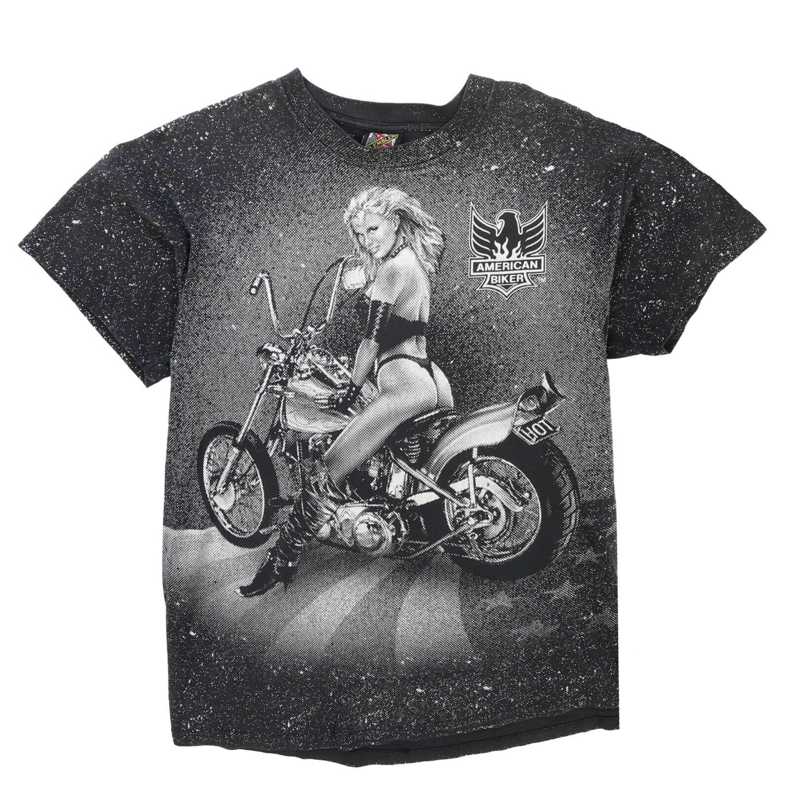 Vintage 3D Emblem American Biker Pin Up Girl All Over Print T-Shirt Si –  Throwback Vault