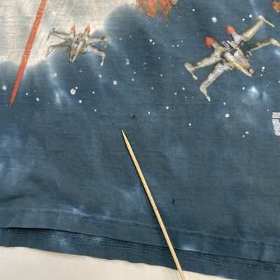 Vintage Star Wars Millennium Falcon Liquid Blue Tie Dye T-Shirt Size XL 90s
