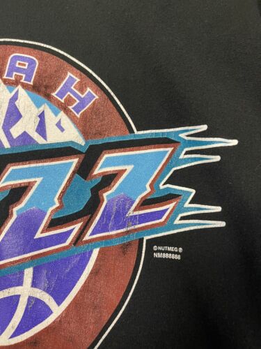 Vintage Utah Jazz Nutmeg Mills T-Shirt Size 2XL Black 90s NBA Made USA