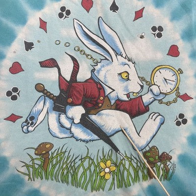 Vintage Alice In Wonderland Liquid Blue Tie Dye T-Shirt Size Large 2003