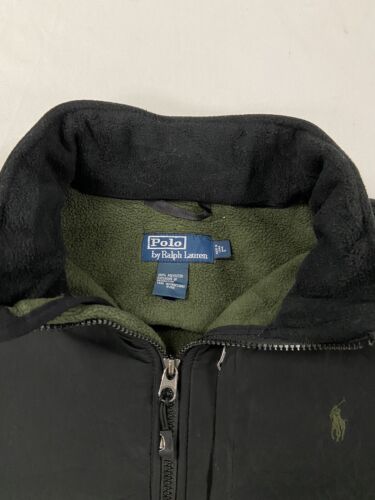 Vintage Polo Ralph Lauren Fleece Jacket Size Large Green Black Hooded 90s