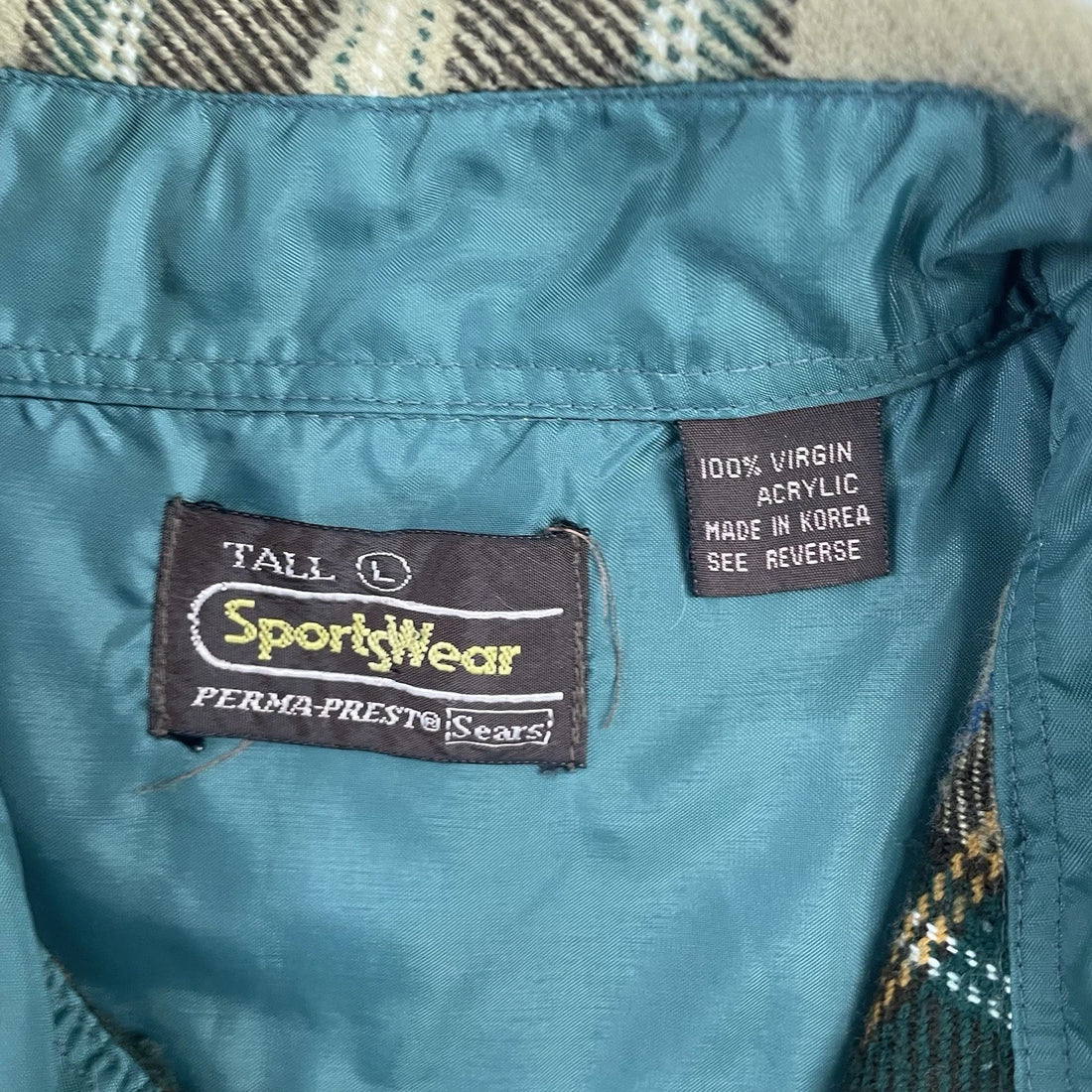 Vintage Sears Perma-Prest Button Up Shirt Size Large Tall Plaid