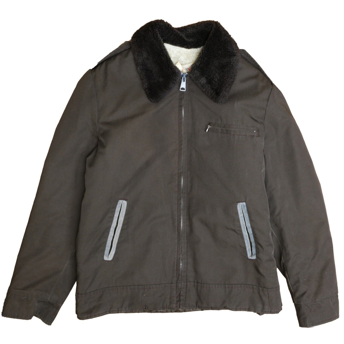Vintage Sherpa Work Coat Jacket Size Large Brown Clix Zip