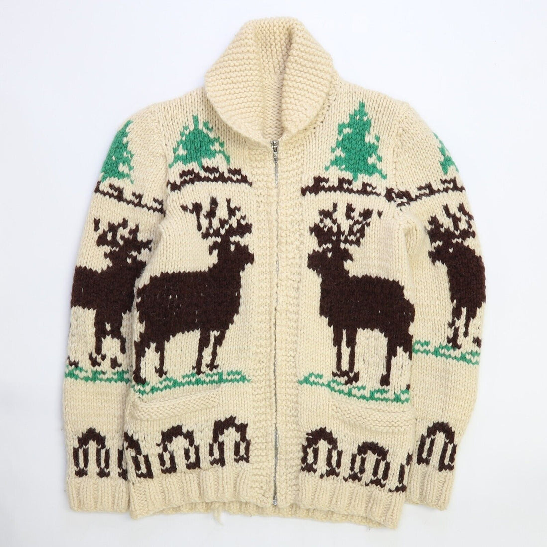 Vintage Deer Antler Wool Knit Cowichan Sweater Size Small