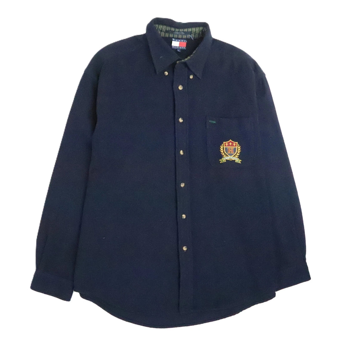 Vintage Tommy Hilfiger Wool Button Up Shirt Size Large Blue