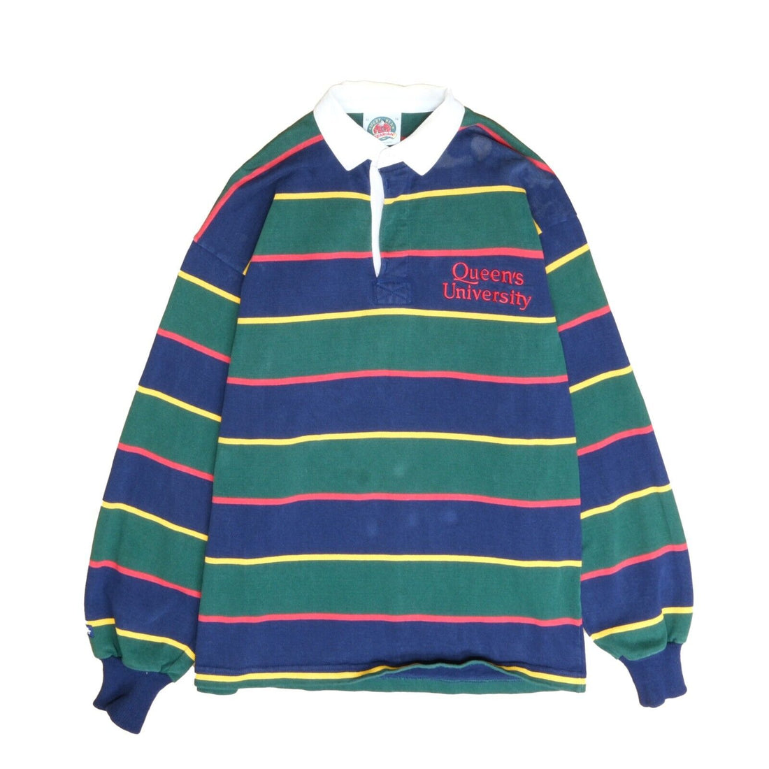 Vintage Queen's University Barbarian Rugby Shirt Size XL Multicolor Striped
