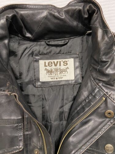 Levi's Leather Coat Jacket Size Large Black