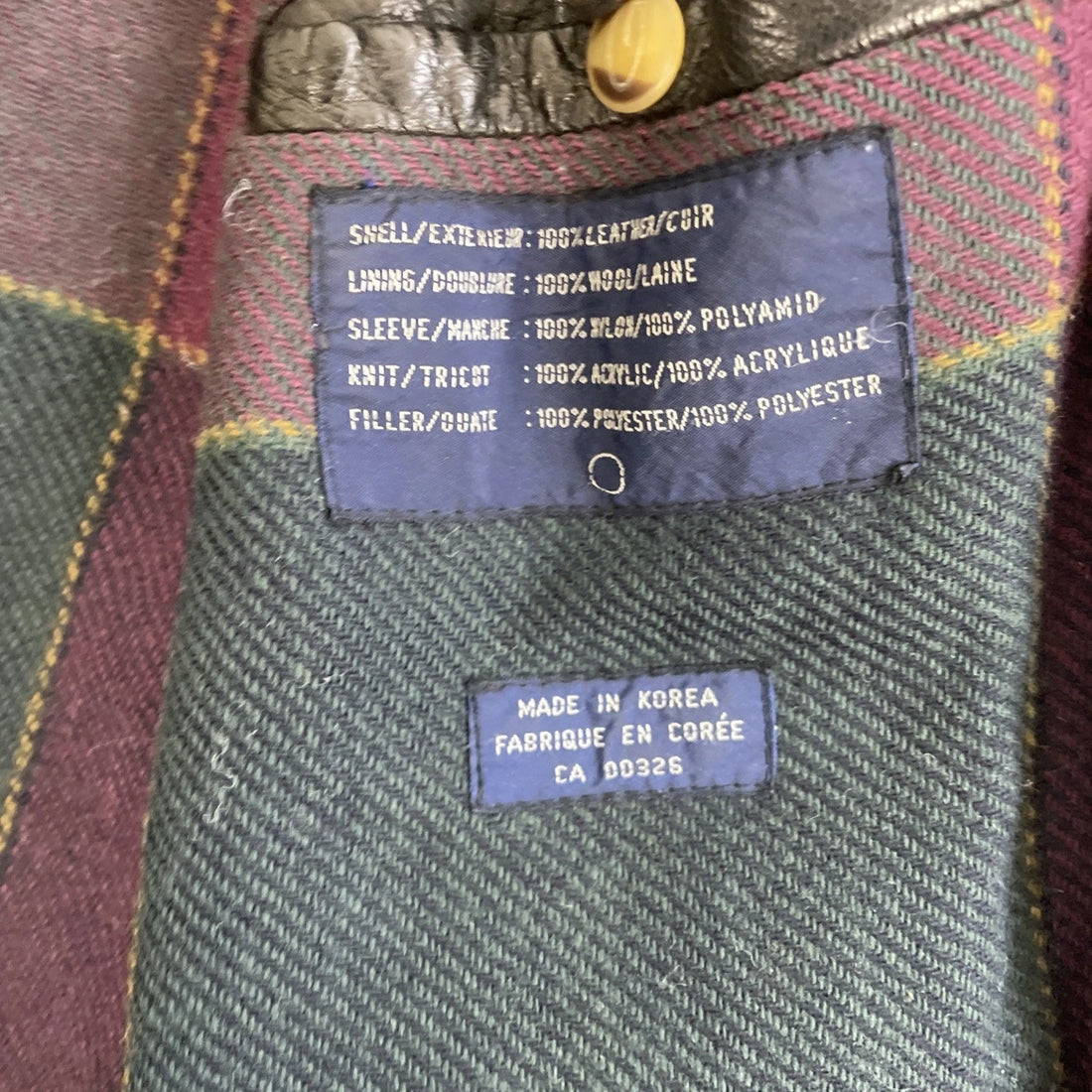 Vintage Gant The Rugger Leather Bomber Jacket Size Large Plaid Lined