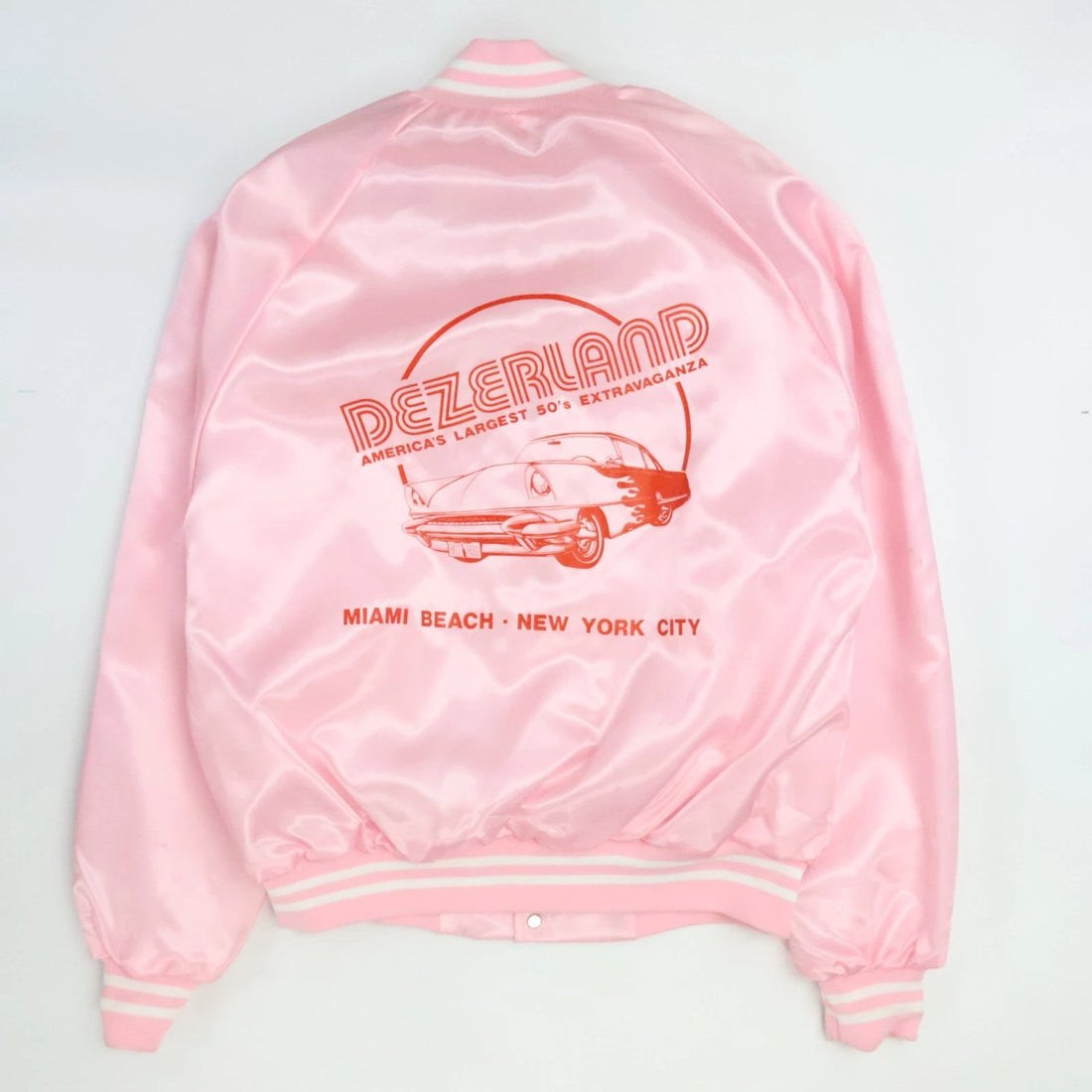 Vintage Dezerland Hot Rod Satin Bomber Jacket Size Large Pink