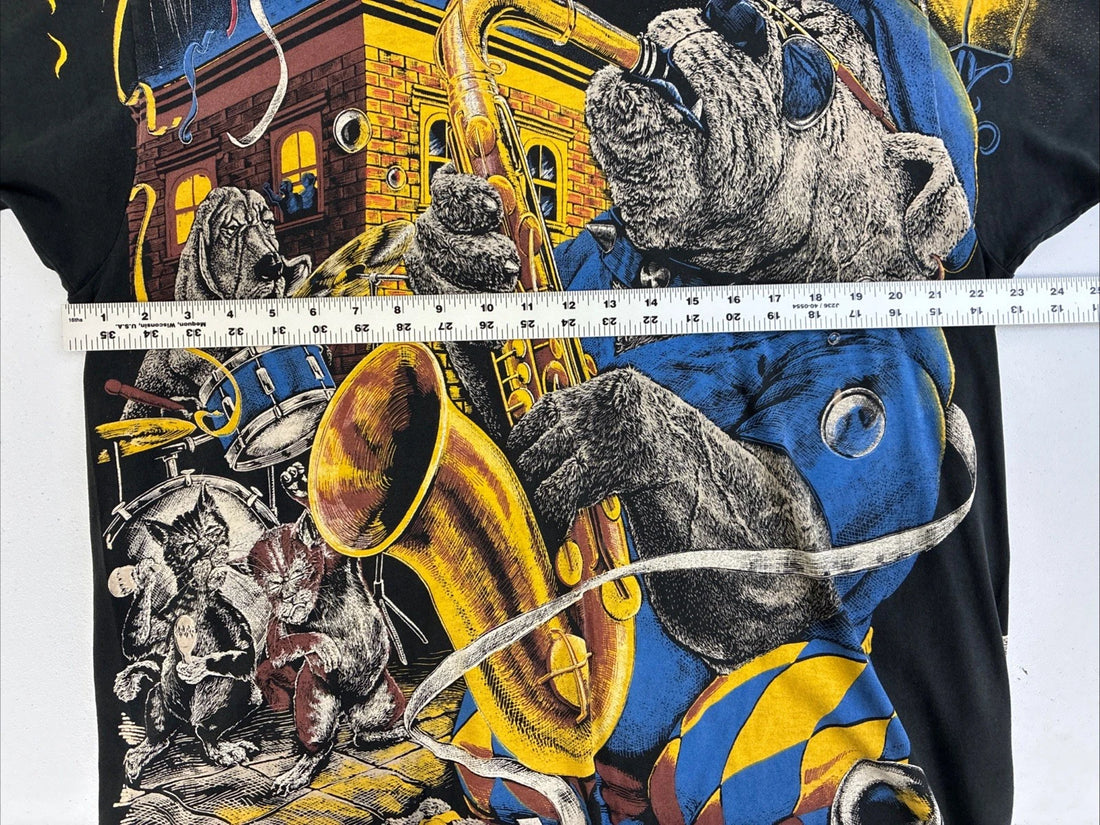 Vintage Jazz Bulldog T-Shirt Size XL All Over Print 90s