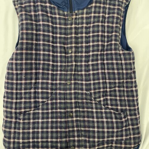 Vintage Firenze Puffer Vest Jacket Medium Plaid Blue Reversible Down Insulated