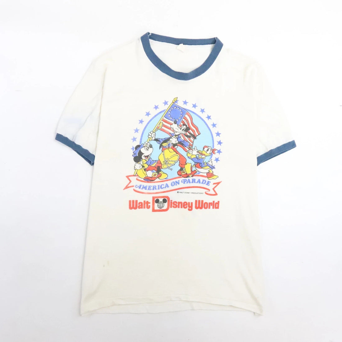 Vintage Mickey Mouse America On Parade Walt Disney World Ringer T-Shirt Large