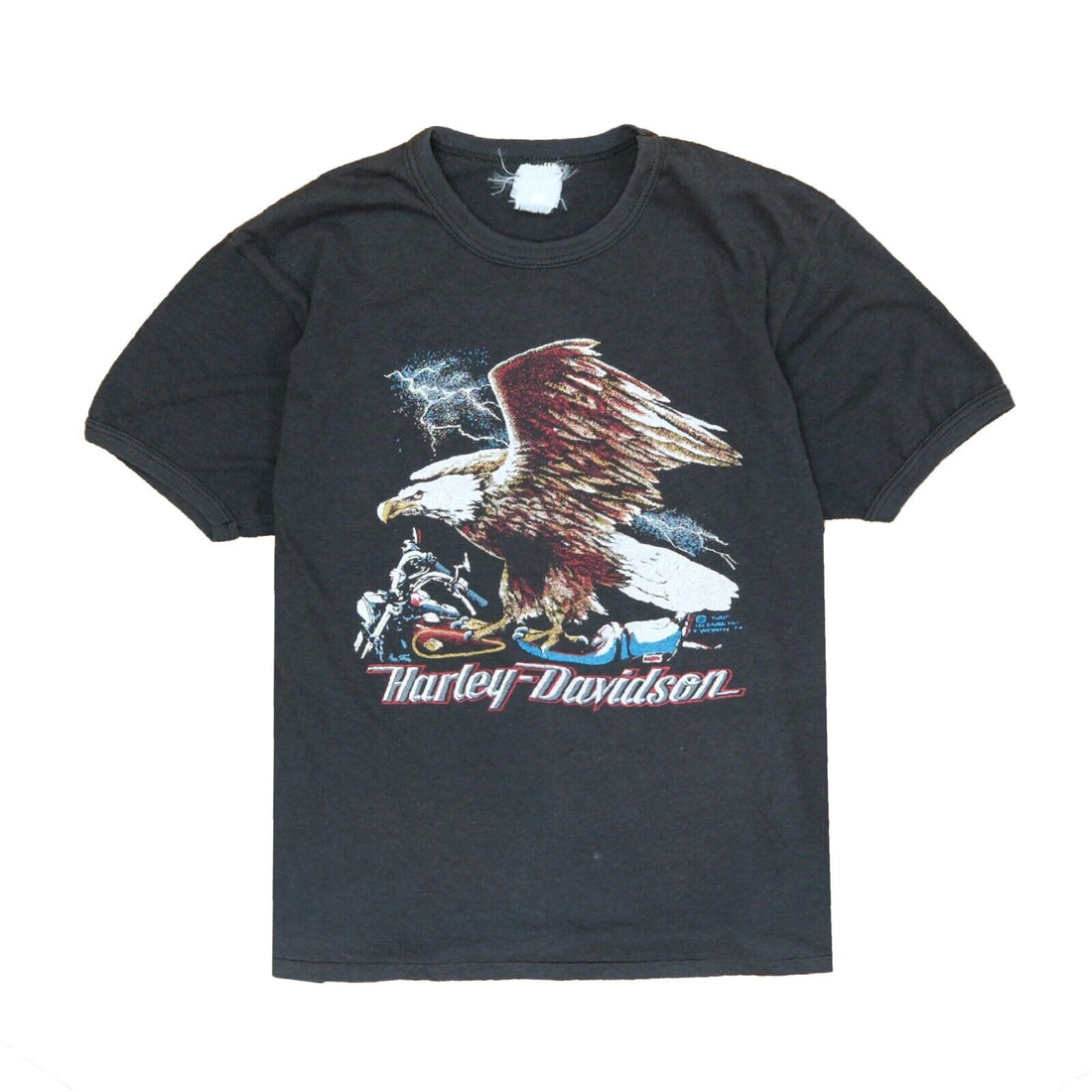 Vintage Harley Davidson Eagle Motorcycle 3D Emblem T-Shirt Size Small 1985 80s
