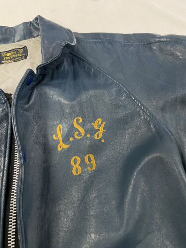 Vintage Shanter LSY Leather Varsity Jacket Size XL Blue 1989 80s