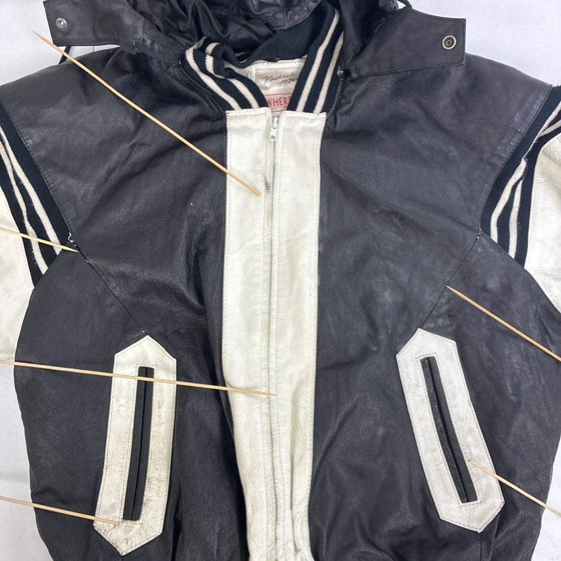Vintage Michael Hoban Wheremi Football Leather Bomber Jacket Size XL Hooded